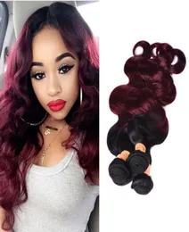 Ombre cabelo virgem brasileiro tece pacotes dois tons 1b99j vinho vermelho brasileiro peruano malaio onda do corpo extensões de cabelo humano 2073880