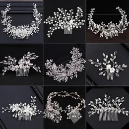 Colares novo design sier cor pérola jóias de cabelo artesanal cristal casamento tiara pentes de cabelo venda quente headpiece acessórios de cabelo nupcial