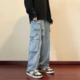 Modne Mens Cargo Spodnie Hip Hop Streetwear Denim Jogger Pants Mężczyźni Mężczyźni zwykli kieszeni mężczyźni Kobieta workowate dżinsowe spodnie S-2xl 240102