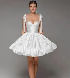 Short A-line Wedding Dress For Women 2024 Spaghetti Straps Bow Satin Lace Up Bridal Party Gowns Sleeveless Robe De Mariee Vestido De Noivas