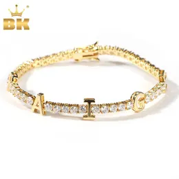 Armbänder der Bling King benutzerdefinierte Name Brief Buchstabe 3mm Tenniskette Armband ICED Buntes kubische Zirkonia DIY -Buchstaben HipHop Schmuck für Geschenk