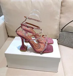 Top Quality Gilda sandali glitter rosa 100mm cinturino con cinturino in crosta di cristallo Tacchi tacco alto per le donne designer di lusso estivi s2264985