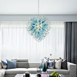 Lustre de vidro soprado à mão azul art deco luz de teto de luxo para quarto sala de jantar ou sala de estar