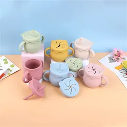 Bebek Silikon Çift Kapak Besleme Bardak Bebek Öğrenme Besleme Bardakları Sippy Cup Bpa Bedava Atıştırmalıklar Kupa Su Şişesi Çocuklar Tablewa 240102