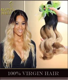 4pcs Ombre Brazilian Body Wave Virgin Human Hair Bundles 2 Two Tone 1B27 Honey Blonde Ombre Brazilian Hair Hair Extension4964439