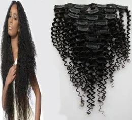 Naturalny czarny klip w przedłużanie włosów ludzkie prawdziwe włosy Pełna głowa 70G 7pcs i 100 g 7pcs 4b 4c Kinky Curly Clip in Human Hair Extens6024519