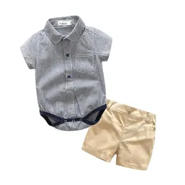 Rompers Baby Boy Designer Clothing Romper Sets Under Down Sleeve Short Braded Print Romper + قصيرة 100 ٪ من القطن عالي الجودة فتى طفل رومب