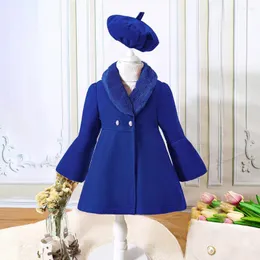 Girl Dresses 2024 Winter Girls Dress Long Sleeve Patchwork Fleece Blue Cute Designer Princess Vestido 5-10T