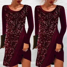 Vestidos casuales Moda brillante lentejuelas mini vestido para mujeres de manga larga chic corto femenino elegante fiesta de noche de fiesta mira