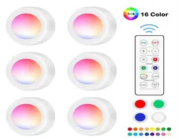 Luzes LED RGB reguláveis Lâmpada de cozinha Sensor de toque ArmárioClosetCabinet Luz noturna Puck Light com controle remoto 16 cores319323935