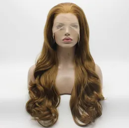 Iwona Hair Synthetic Lace Front Wig Wavy Long Honey Blonde Wig 1227 Half Hand Tied耐熱Wig3052440