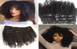 Malaysiska klipp i hårförlängningar Klipp i Afro Kinky Curly Hair 8pcs 100g Clip in Human Hair Extensions7270411