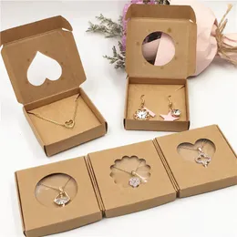 50sets kraft paper المجوهرات المصنوعة يدويًا مجموعة التعبئة صناديق قلادة بنية ومربعات الهدايا 6x6x1cm 6x6x1.5cm 240102