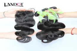 Onda do corpo do cabelo virgem eurasiano com fechamento 8a cabelo humano não processado tece 3 pacotes e 1 pcs fechamentos de renda superior natural preto e8134021