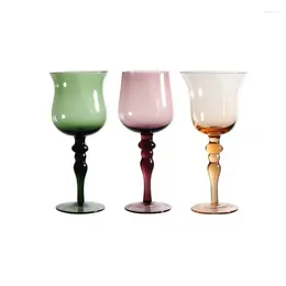 Weingläser mittelalterlicher Goblet Champagnerglas Französisch Hausfarbe Vintage vertikal grüner Kobaltblau Bernstein Römische Kolonne Hochzeitstasse