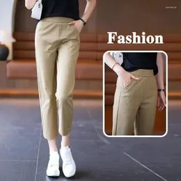 Pantalons pour femmes femmes Style coréen 2024 été taille haute mince mince récolte décontracté poches solides élégant mode pantalon