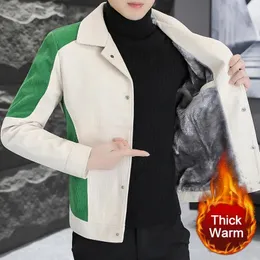 Herrjackor 2024 Casual Lapel Print Jacket Hombre Slim Fit Thicken Thermal Men Kläder Vinter Kort kappa Kontrasterande färger