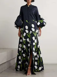Abiti casual Lemongor Camicia elegante da donna stampata floreale 2024 Primavera Autunno Colletto alla coreana Maniche a lanterna Trench monopetto