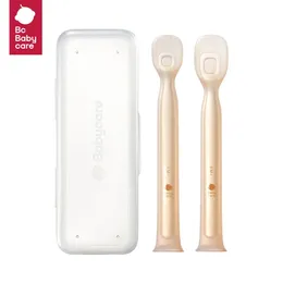 Bc Babycare 2 pcs Silicone Colher de Alimentação de Bebê Criança Treinamento Sólido Auto Alimentação Colheres de Dois Estágios com Caixa de Armazenamento para 6M 240102