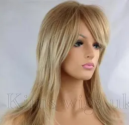 Bonés COMPLETOS MULHERES SENHORAS PERUCA DE CABELO 2 TONE BLONDE FLICK EM CAMADAS LONG B95 KIMS WIGS UK