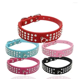 Coleiras de cachorro Pet Cat Soft Pu com diamante filhote de cachorro colares de couro ajustável para pequenos