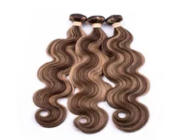 Piano Color Indian Human Hair Body Wave Weave Wefts Piano 427 Brown Mix With Honey Blonde Highlight Color Human Hair Bundles 3PC8022127
