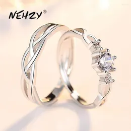 クラスターリングnehzy 925シルバーニードルジュエリーファッションカップルリング結婚記念日ギフト女性男キュービックジルコニアオープン