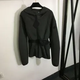 Herrenjacken Herbst/Winter Mode Damen Triangle Label Reißverschluss Taillentasche Sicherheitsschnalle Gürtel Langarm Kapuzenmantel