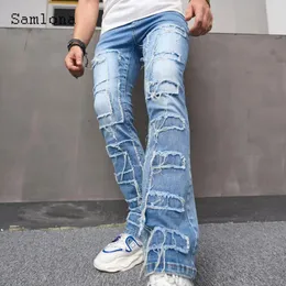 Mäns jeans 2024 Standficka Casual Demin Pants Solid Ripped Jean Trouser Plus Size Mens Fashion Hip Hop Sweatpants Men Streetwear