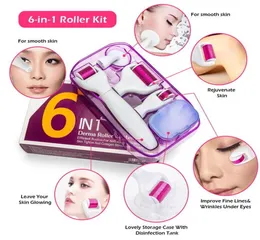 Kit de microagulhas 6 em 1, rolo facial de titânio com microagulhas para tratamento corporal, rosto e olho, escova limpa facial 4601240