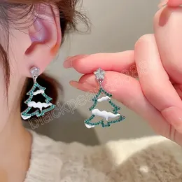 Exquisite Crystal Zircon Christmas Tree Earrings for Women Shiny Rhinestone Earring Party Jewelry