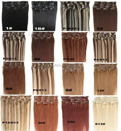 16 24 inç sarışın siyah kahverengi ipeksi düz klip, insan saç uzatmalarında 70g 100g Brezilya Hint Hint Saç Tam Kafa için 5132347