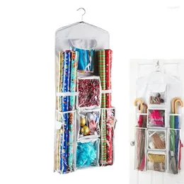 Storage Bags Hanging Door Organizer Bag Clear Multi-Compartment Wrapping Paper Containers Zipper Seal