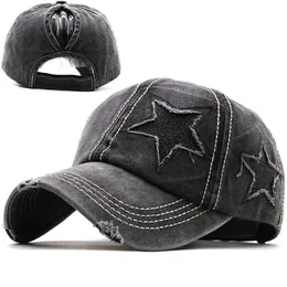 100% tvättad denim hole stjärna baseball cap hattar höst sommar fiske hatt för män kvinnor kepsar casquette hattar gorras 231229