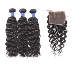 10a pacotes de cabelo humano brasileiro com fechamento onda de água todo o cabelo peruano 3 pacotes com extensões de cabelo de fechamento de renda fast1513202669987