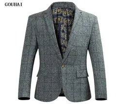 GOUHAI M4XL 2017 Autumn Plaid Blazer Men Slim Fit Suit Men Blazer Business Dress Costume Homme High Quality Masculino8417997