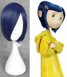 Coraline Cosplay Wig Kısa Bob Düz Mavi Saç Cadılar Bayramı Tam Peruklar4930876