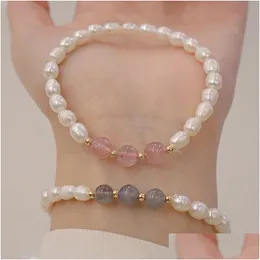 Chain Natural Freshwater Pearl Bracelet Stberry Quartz Crystal Labradorite Beaded Elastic Drop Delivery Jewelry Bracelets Dhdc0