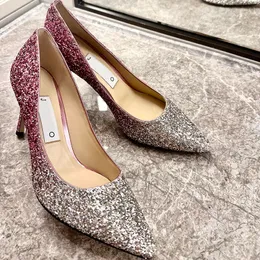 Tacchi alti con diamanti pieni New Water Diamond Sandali Baotou Donna Tacchi sottili Scarpe eleganti singole a punta Tacchi alti per banchetti Primavera e autunno Alta qualità