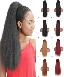Long Drawstring Corn Hair Ponytail Extension 22 Inch Bouffant Synthetic Afro Kinky Curly Hair Piece for Women Black Brown color4771550