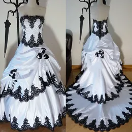 Abito da sposa gotico in bianco e nero abiti da sposa lunghi abiti da sposa in pizzo perle per ciglia vittoriane abiti formali abiti formali fiori fatti a mano