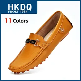 HKDQ Large Size 48 Classic Flat Men's Driving Shoes Summer Breathable Casual Leather Shoes For Men Soft Anti-slip Male Loafers 240102