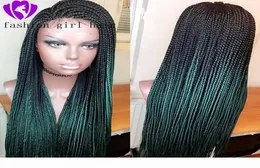 Longo ombre verde perucas trançadas caixa tranças perucas para mulheres peruca dianteira do laço sintético resistente ao calor fibra de cabelo peruca do laço 8659488