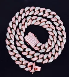 20mm Heavy Silver Rose Colorful Zircon Miami Men039s Cuban Necklace Choker Hip hop Jewelry Big CUBAN Chain 16quot 18quot 205649510