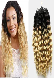 Ombre Human Hair Kinky Curly Micro Loop Human Hair Extensions 1G 1B613 금발 머리 확장 100G6748273