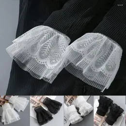 Knäskydd 1pair avtagbara falska ärmar vårens höstmode ärm manschetter spets tröja dekorativa ruffles armbåg manschett