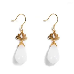 Dangle Chandelier Earrings Sa Sierage S925 Sterling Sier Natural Hetian White Jade Lotus Lady National Style Retro Temperament Joker M Otwdh