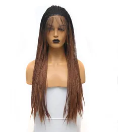 Raízes escuras Ombre Brown trançado perucas resistentes ao calor cabelo longo caixa trançada peruca sintética peruca frontal com cabelo de bebê para preto wom2224555