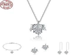 Nouveau S925 boucles d'oreilles collier Ins vente chaude feuilles simples accessoires en argent Sterling trois pièces ensemble for8440578