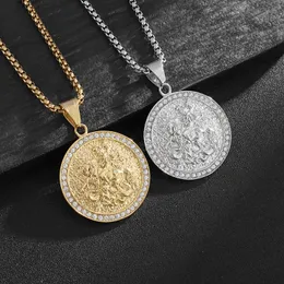 Hip Hop Round Vintage Dragon Slayer Pendant Necklace Alloy 18K Real Gold Plated Men Jewelry